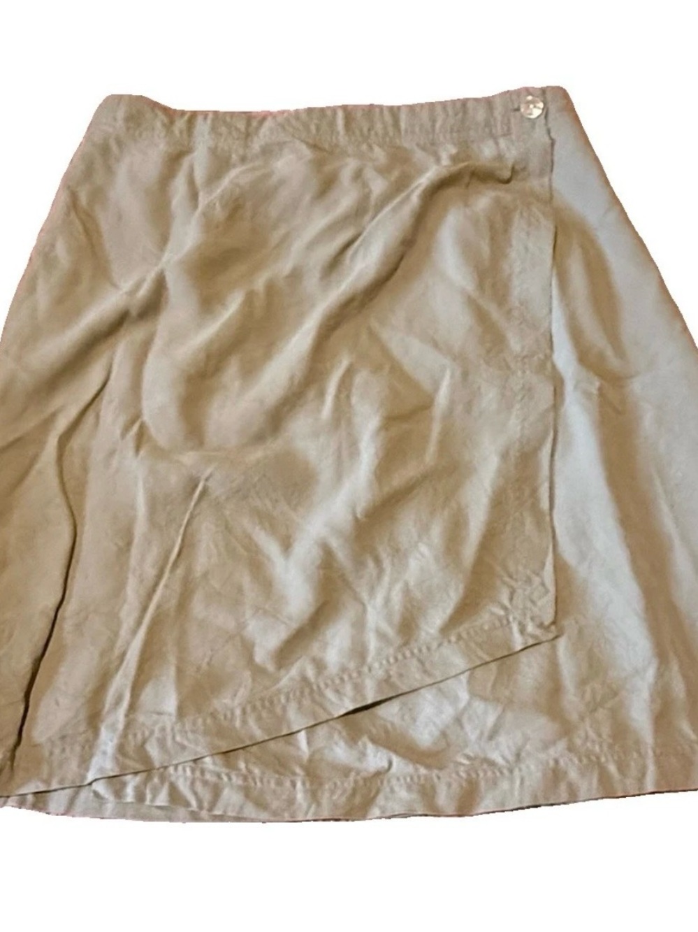 Vintage Pineapple Moon 100% Silk Mini Wrap Skirt Tan Khaki Soft Button